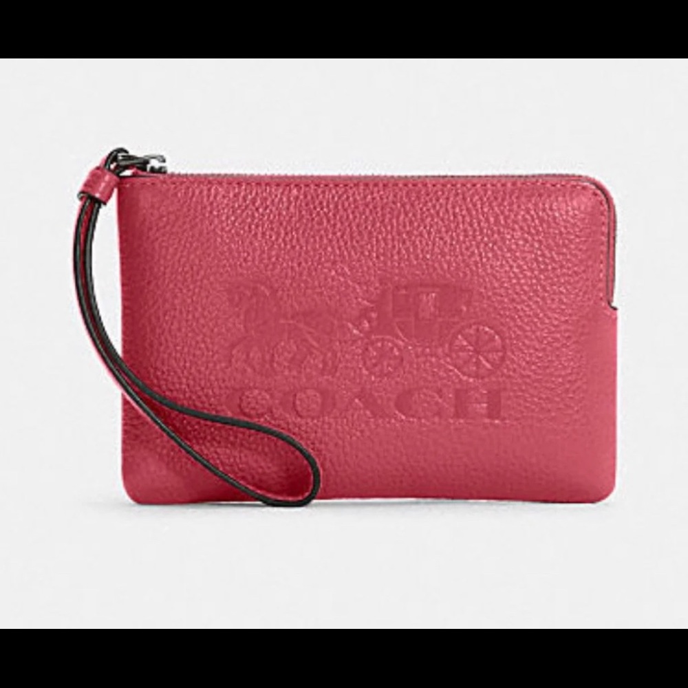 COACH Large Pink Corner Zip Wristlet in Colorblock w/ Horse And Carriage NWT